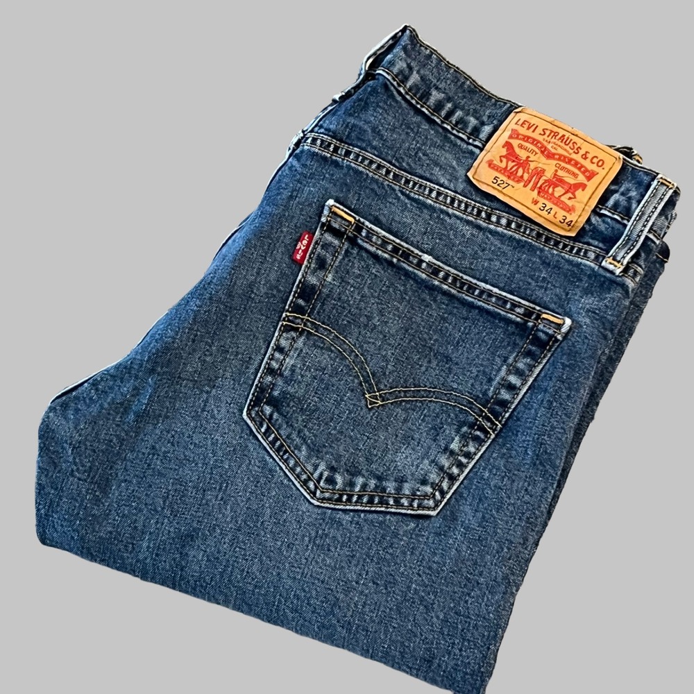 Levis 527 Bootcut Jeans Mens 34x34 Medium Blue Denim Western Rodeo Cowboy EUC
